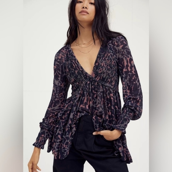 Free People Tops - Free People Dark Romance Tunic Leopard Print
